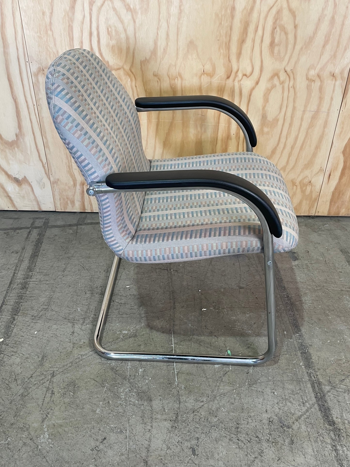 Vintage Waiting Chair with Pastel Pattern on Chrome Legs