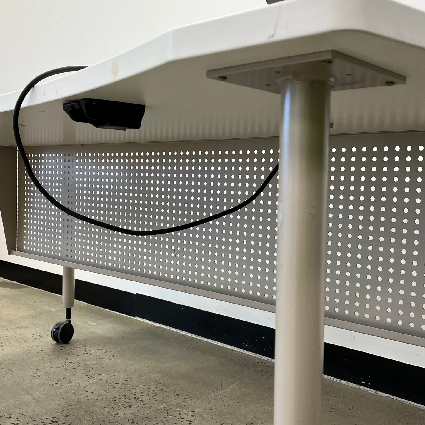 White Desk with Built-in Monitor Arm