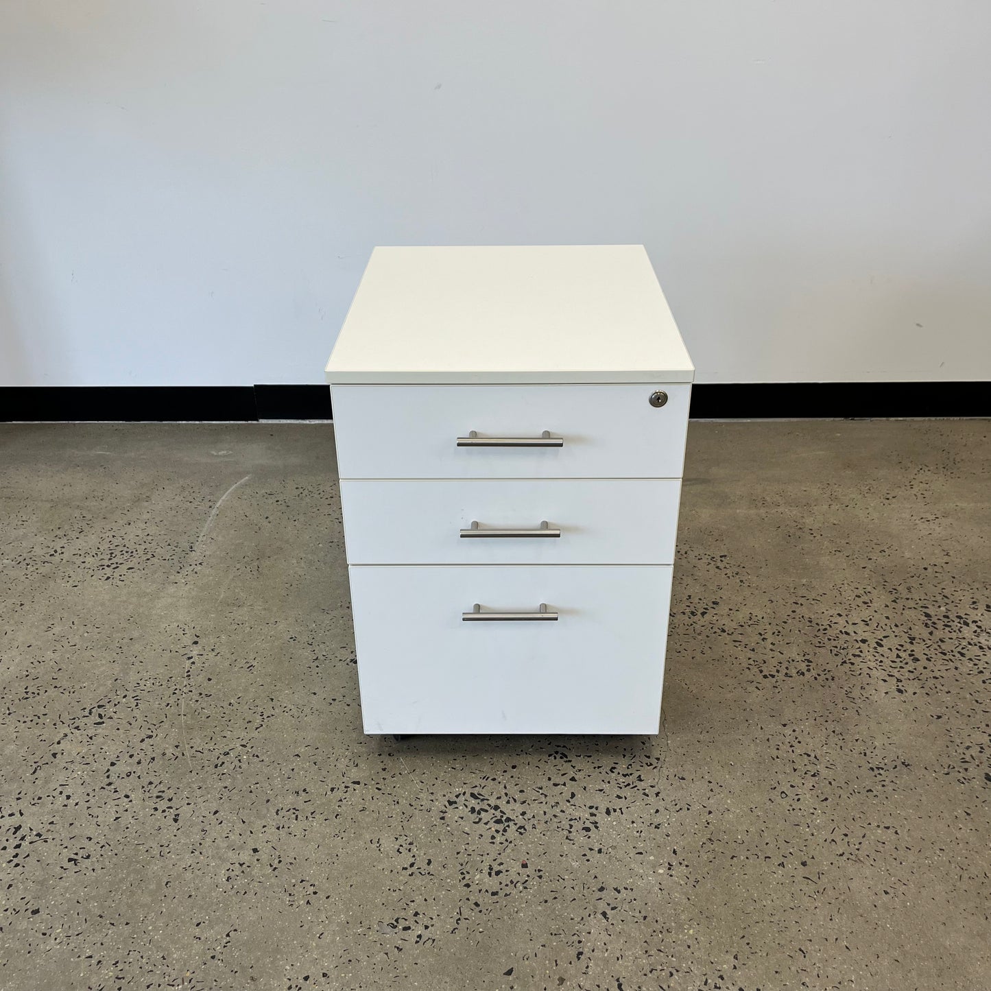 White 3 Drawer Pedestal on Wheels