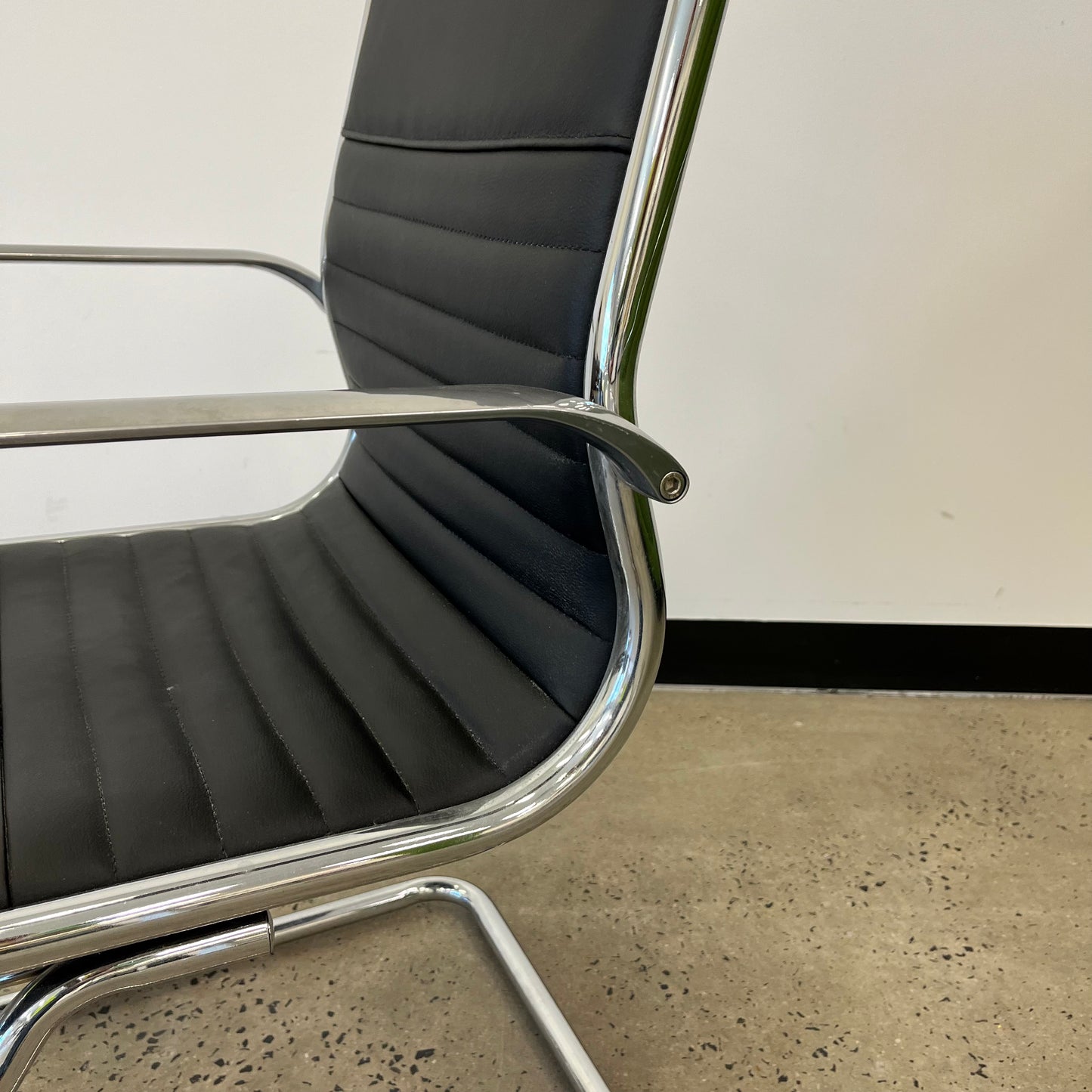 Black Faux Leather Sled Base Chair