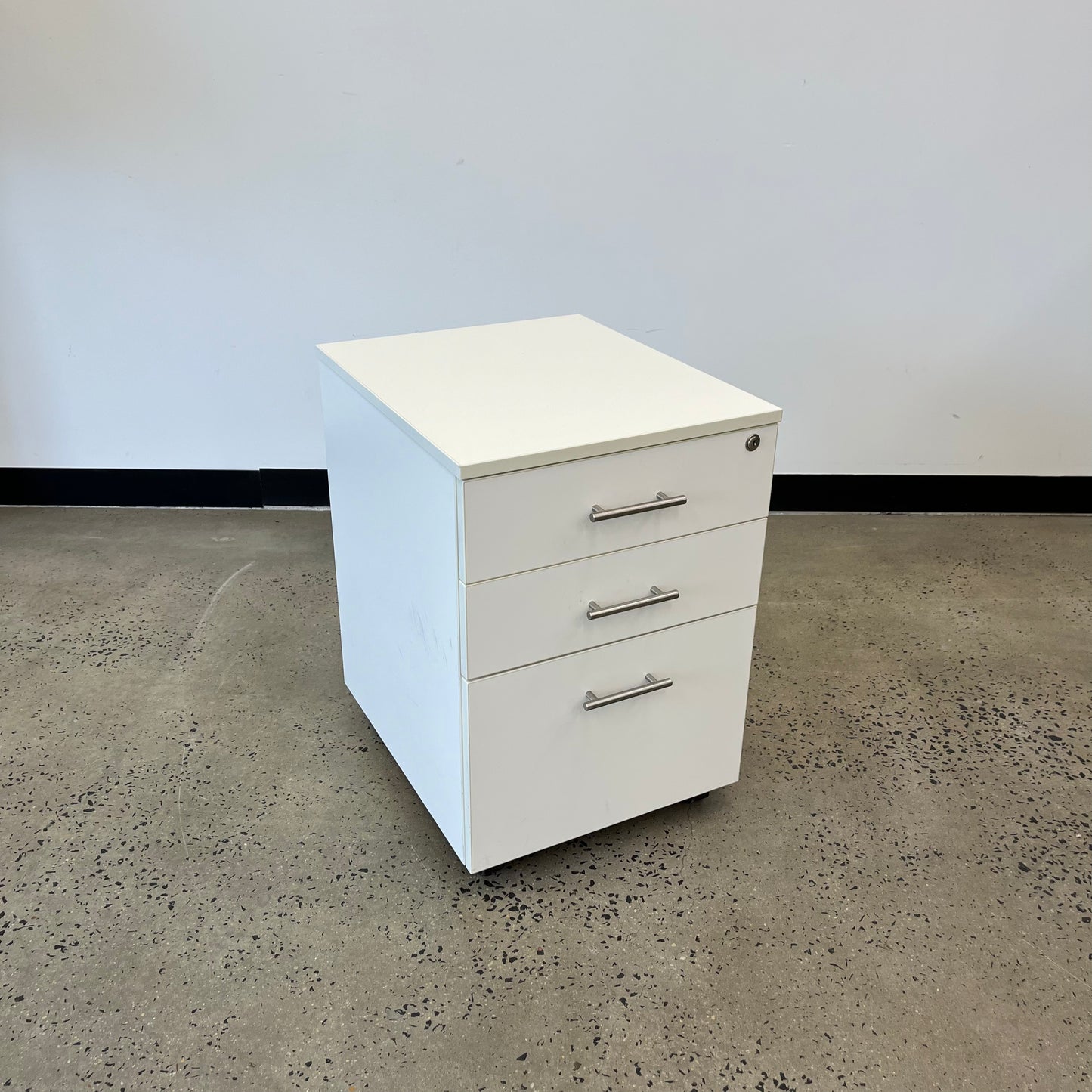 White 3 Drawer Pedestal on Wheels