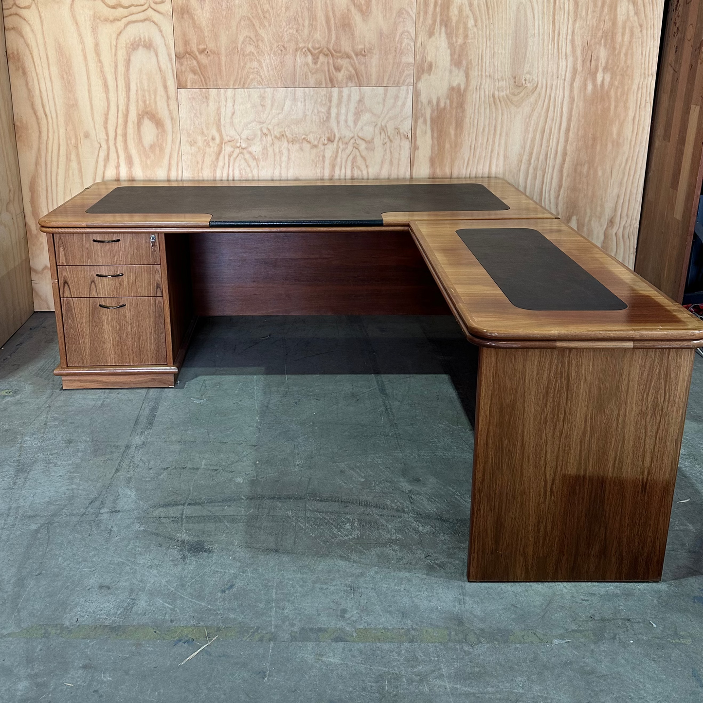 Mid-Century Timber Executive Desk with Drawers and Return