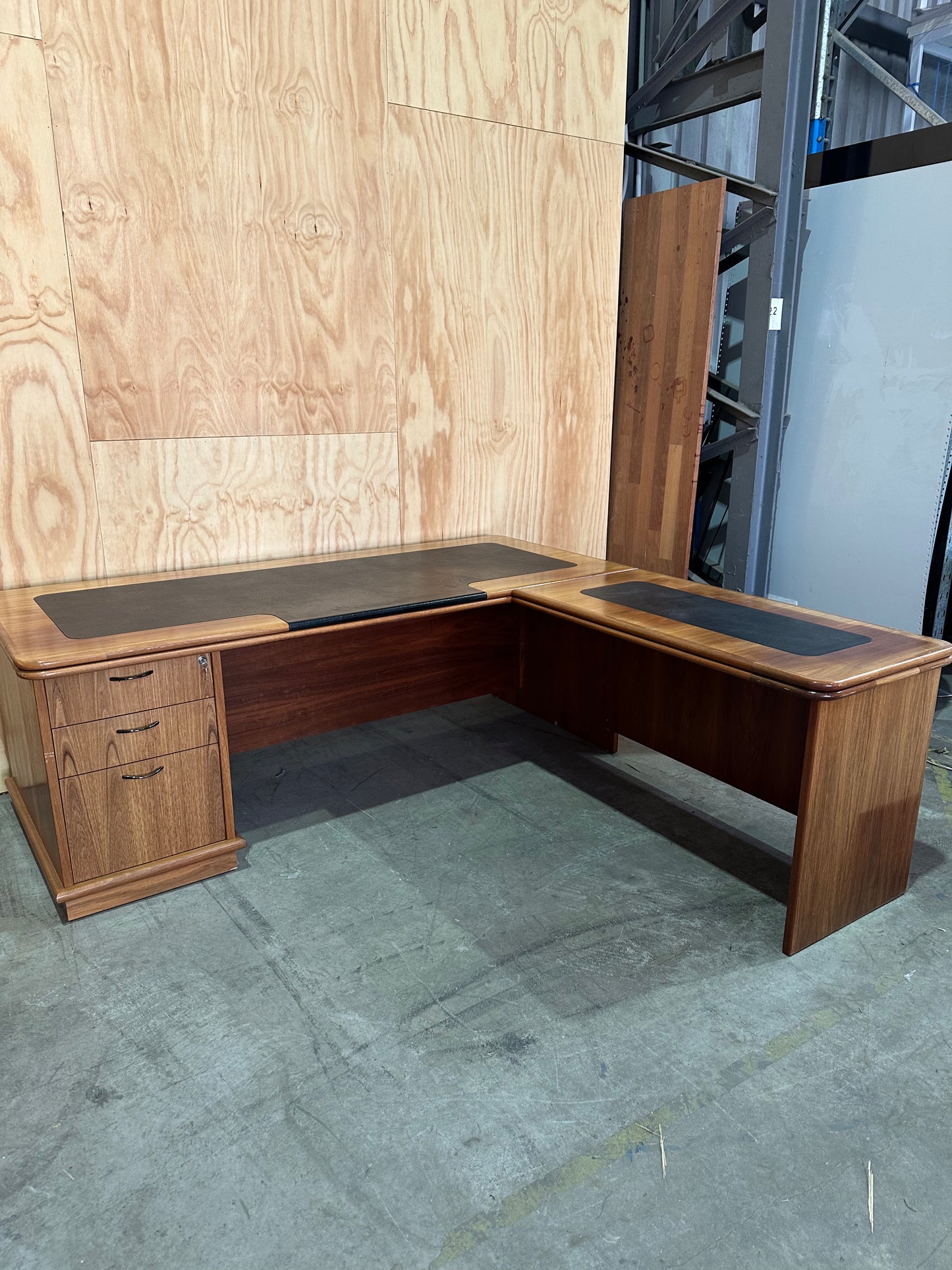 Mid-Century Timber Executive Desk with Drawers and Return
