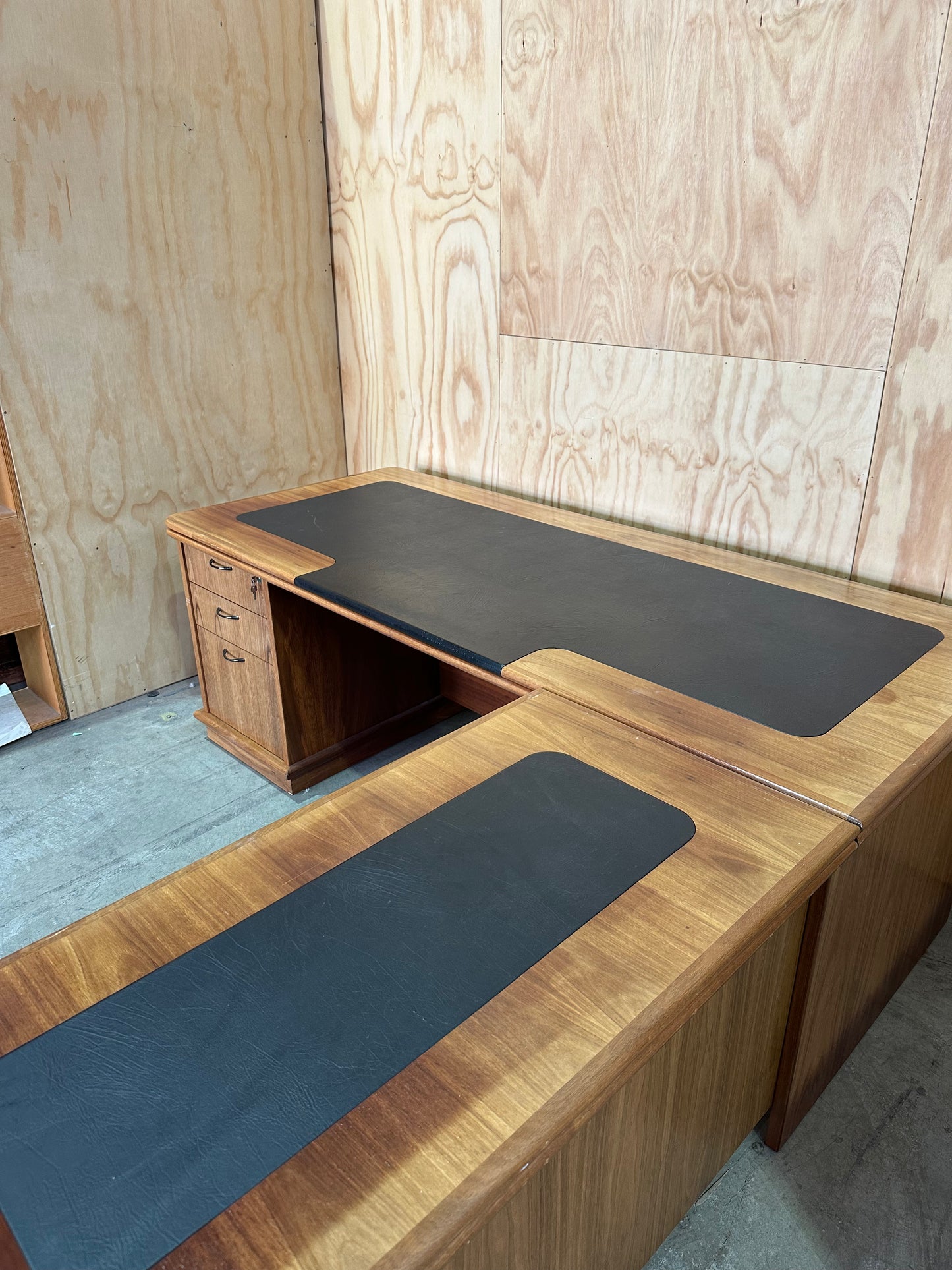 Mid-Century Timber Executive Desk with Drawers and Return