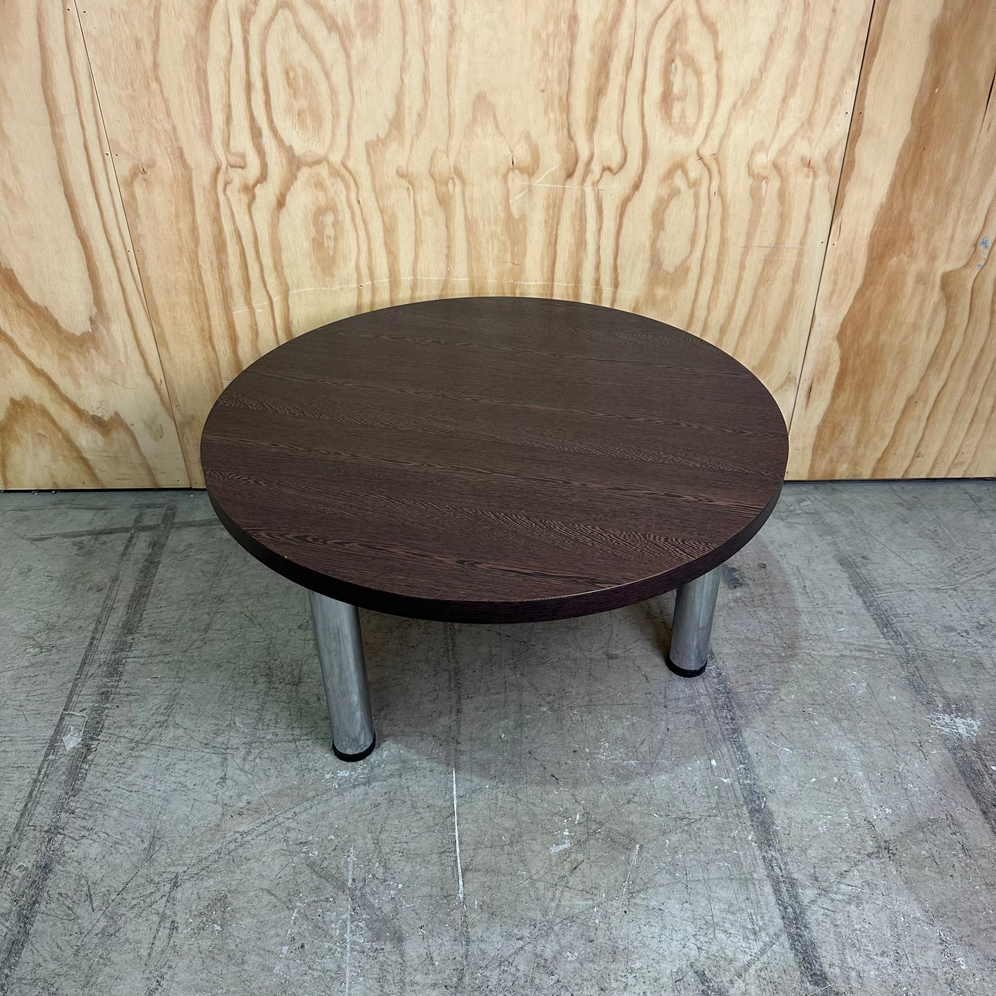 Dark Timber Coffee Table on Chrome Tri-Legs