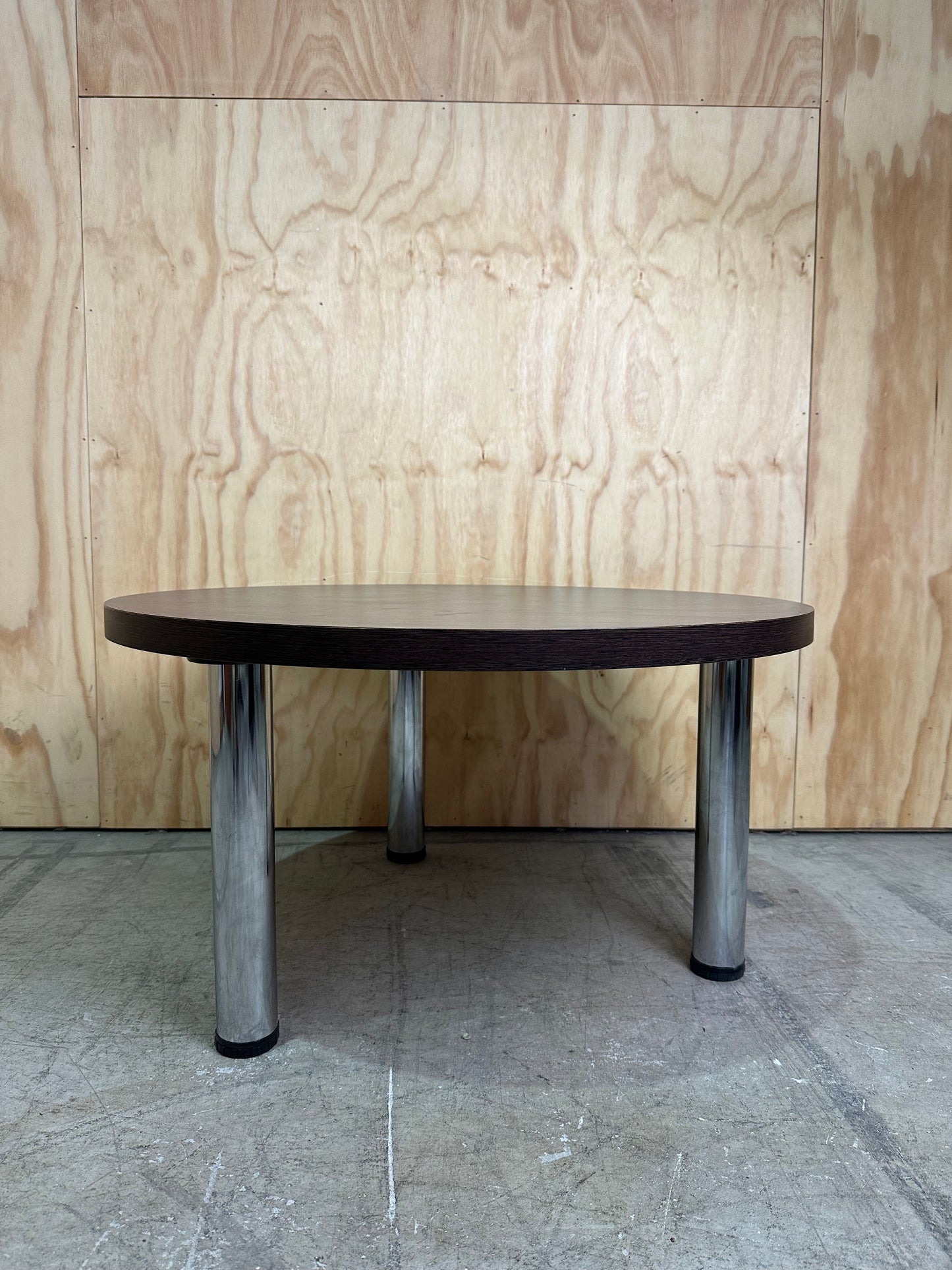Dark Timber Coffee Table on Chrome Tri-Legs