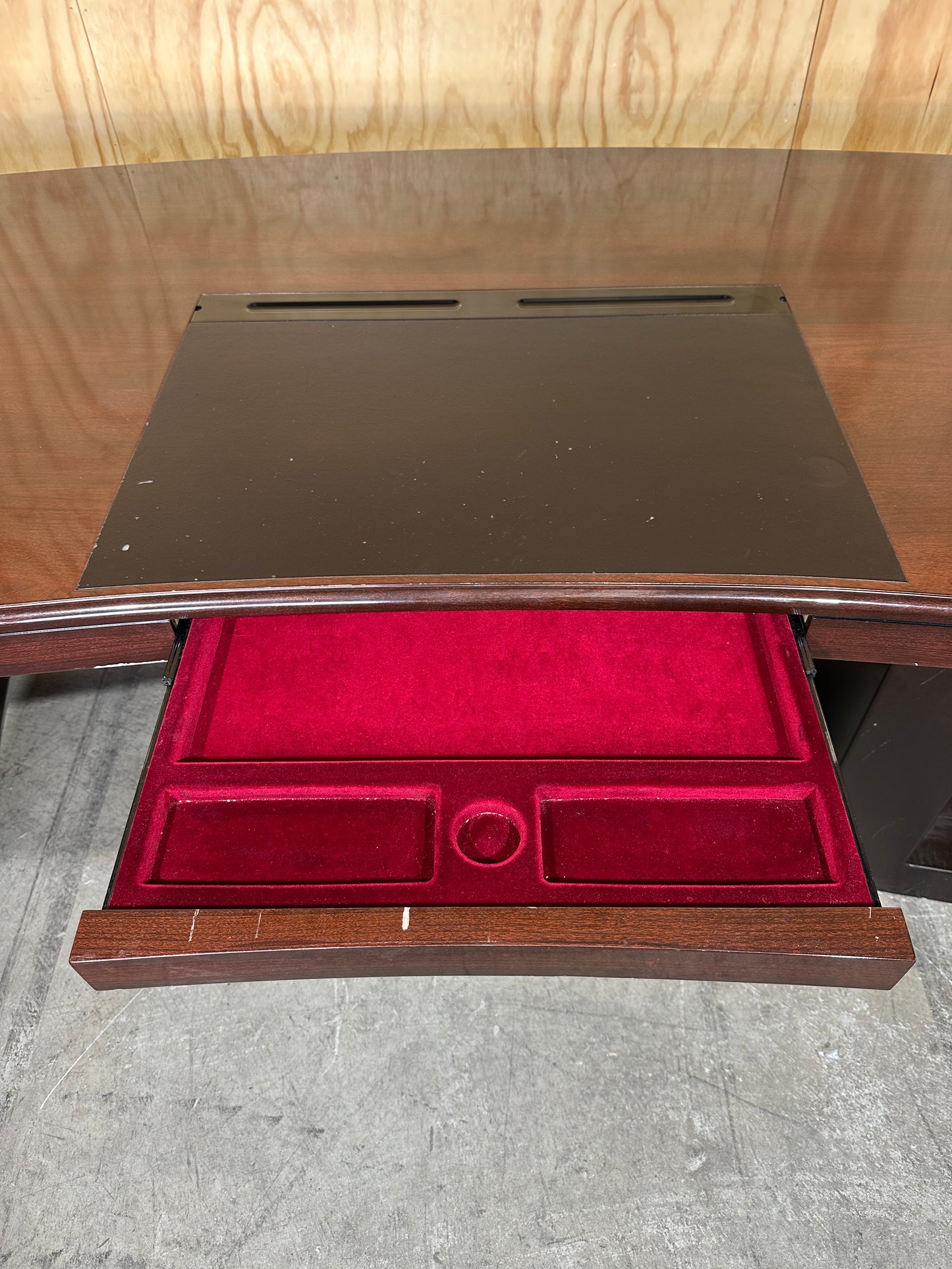 Timber executive desk with cable management and leather inlay