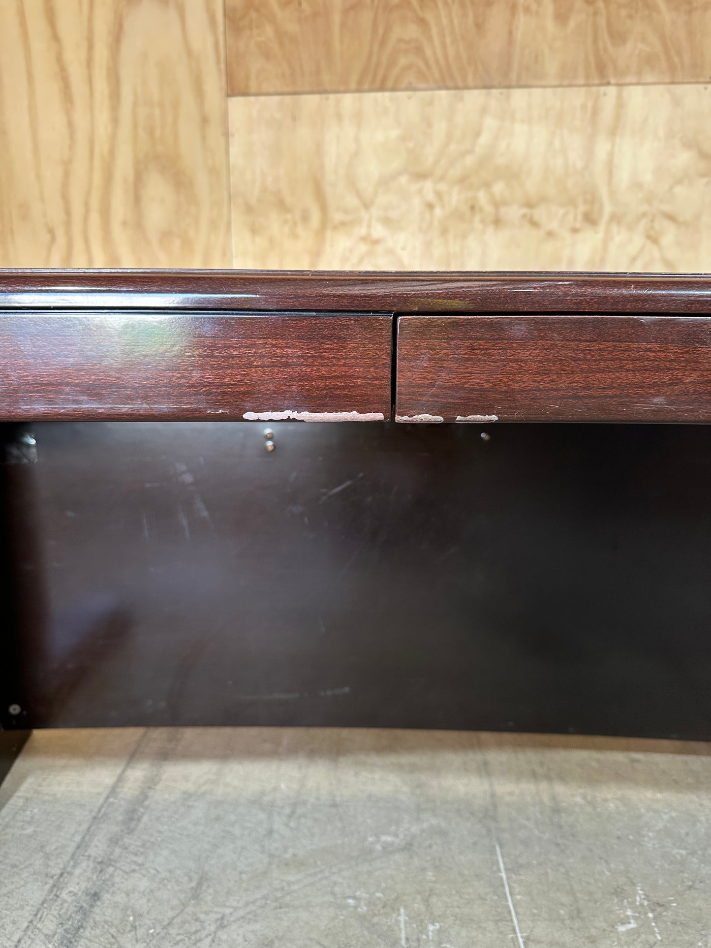 Timber executive desk with cable management and leather inlay