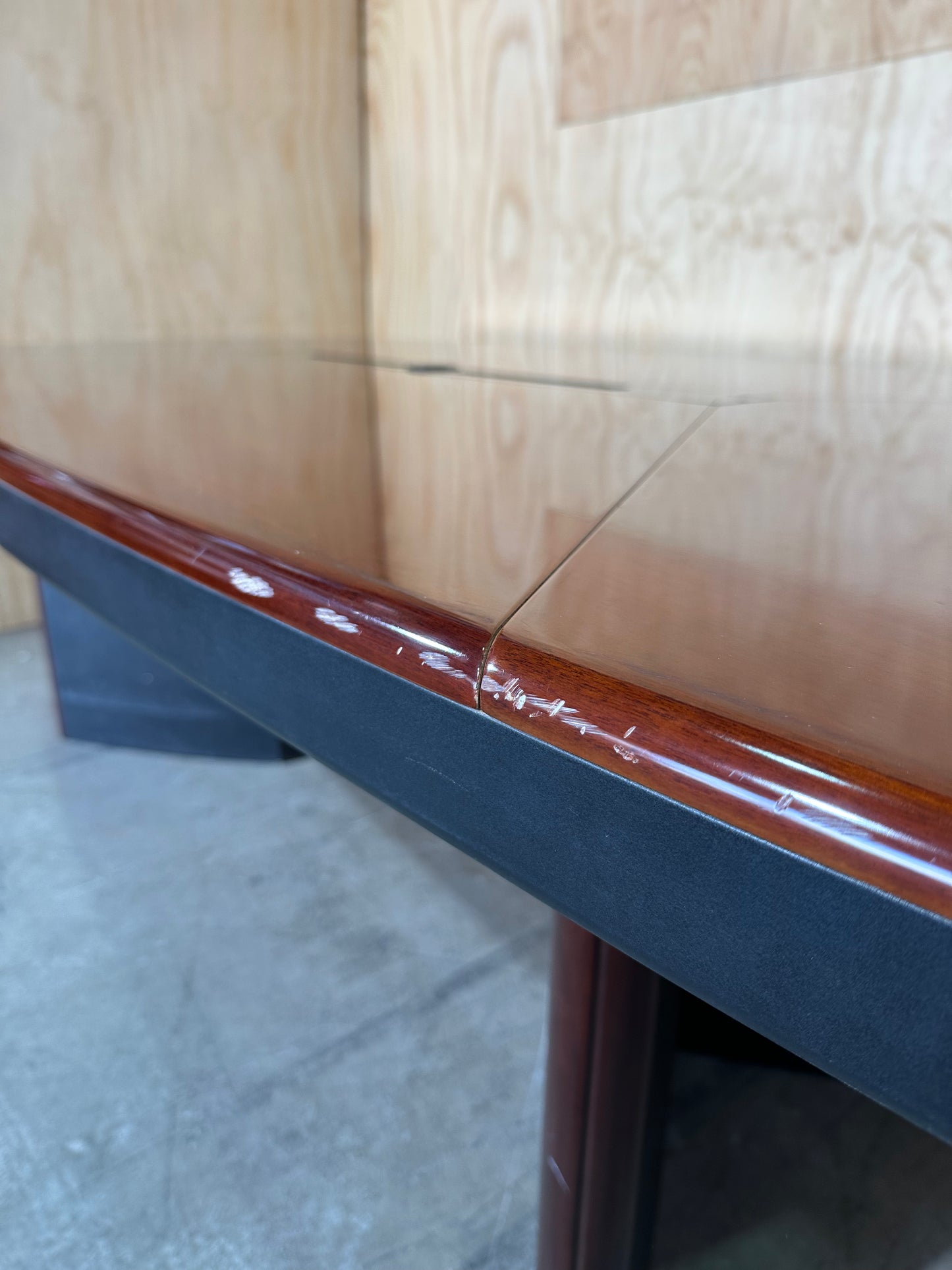 Polished timber veneer meeting table with cable management