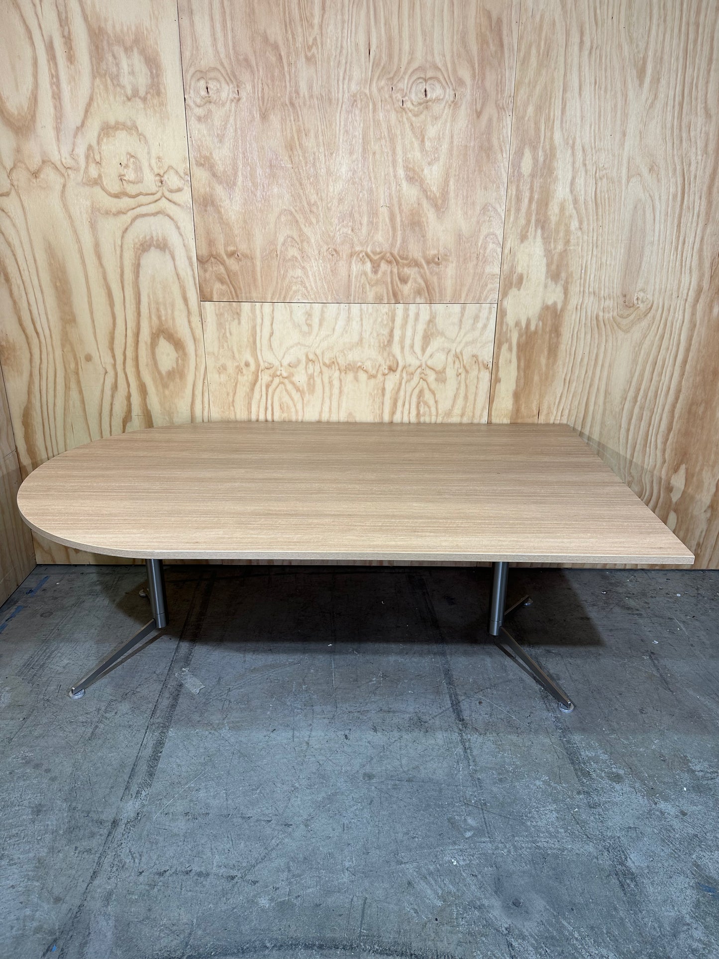 'D' Shaped meeting table with wood veneer & chrome legs