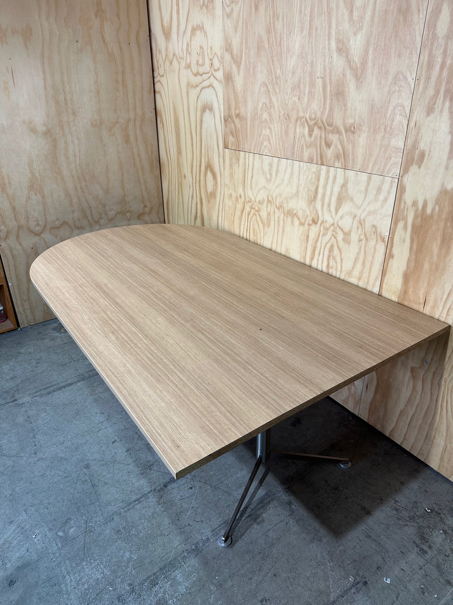 'D' Shaped meeting table with wood veneer & chrome legs