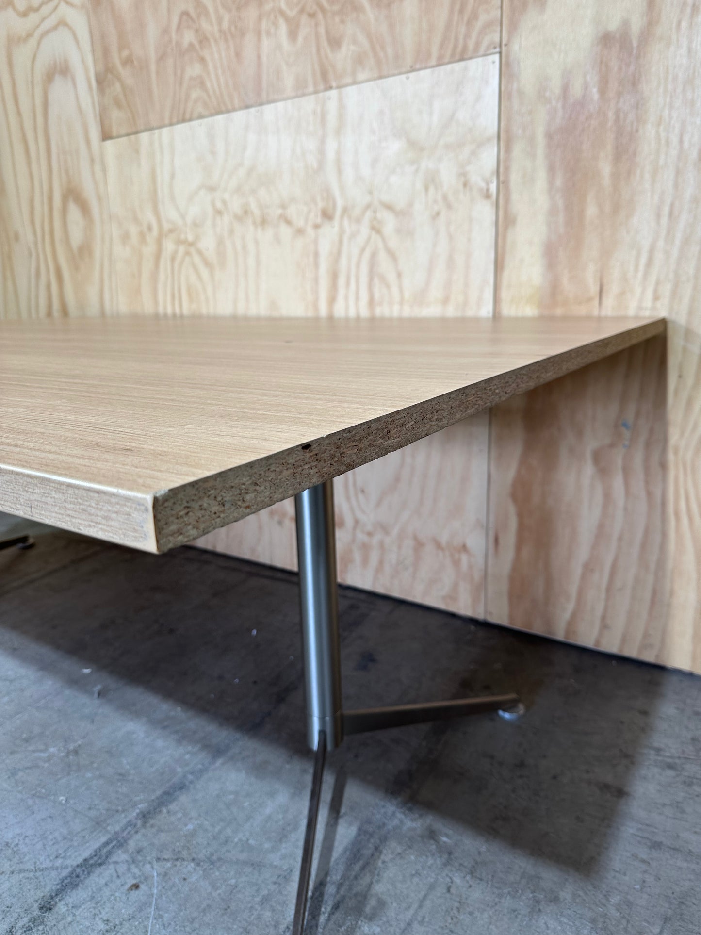 'D' Shaped meeting table with wood veneer & chrome legs