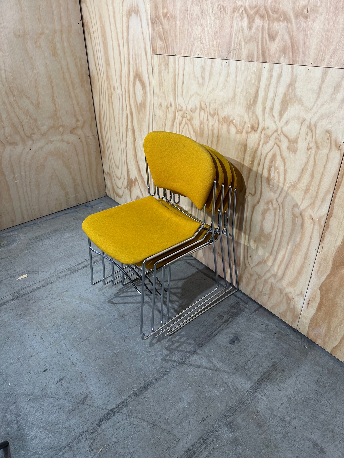 Set of 4 Stem Matrix fabric chairs on chrome frame in yellow
