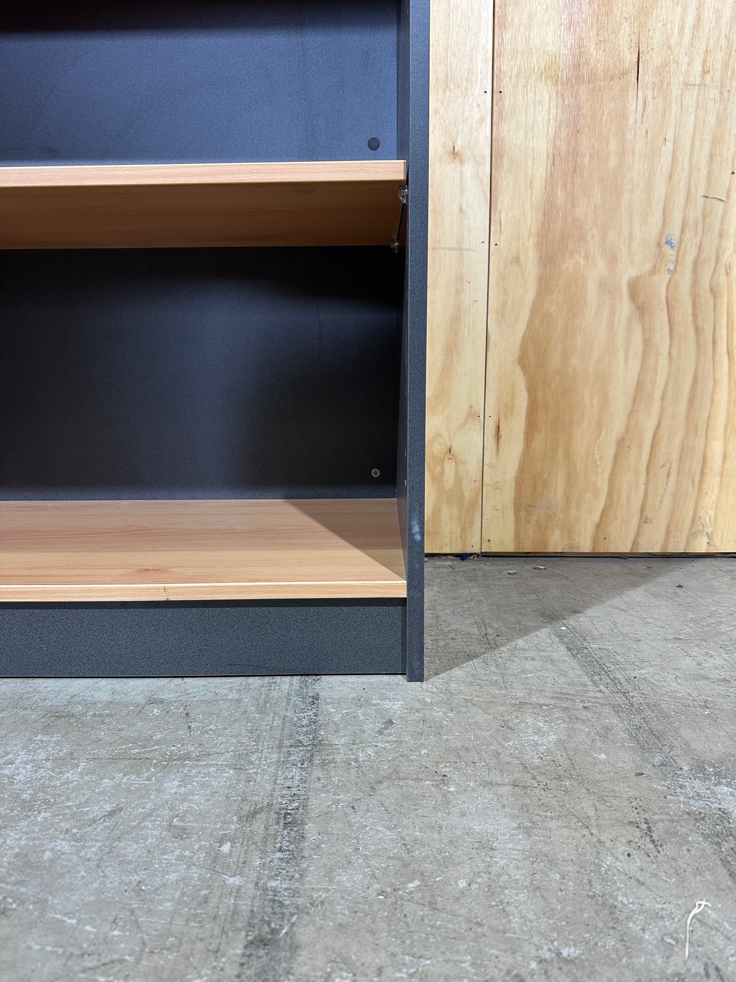 Timber veneer/Grey bookcase