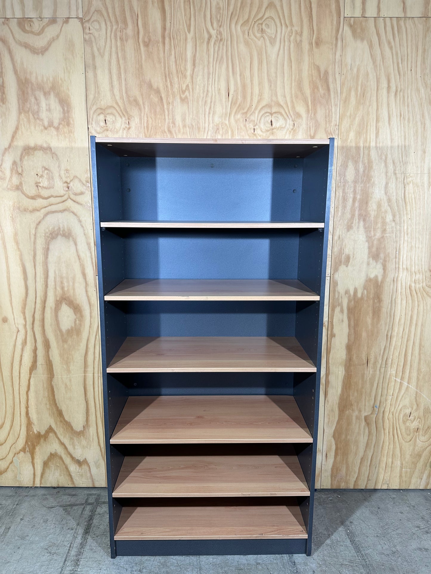 Timber veneer/Grey bookcase