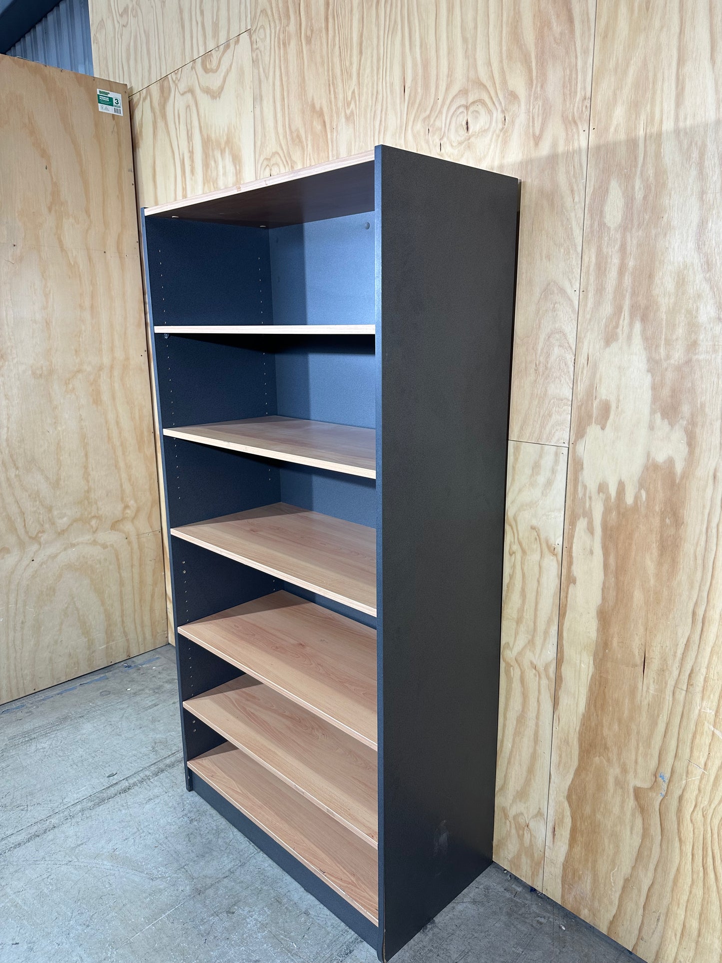 Timber veneer/Grey bookcase