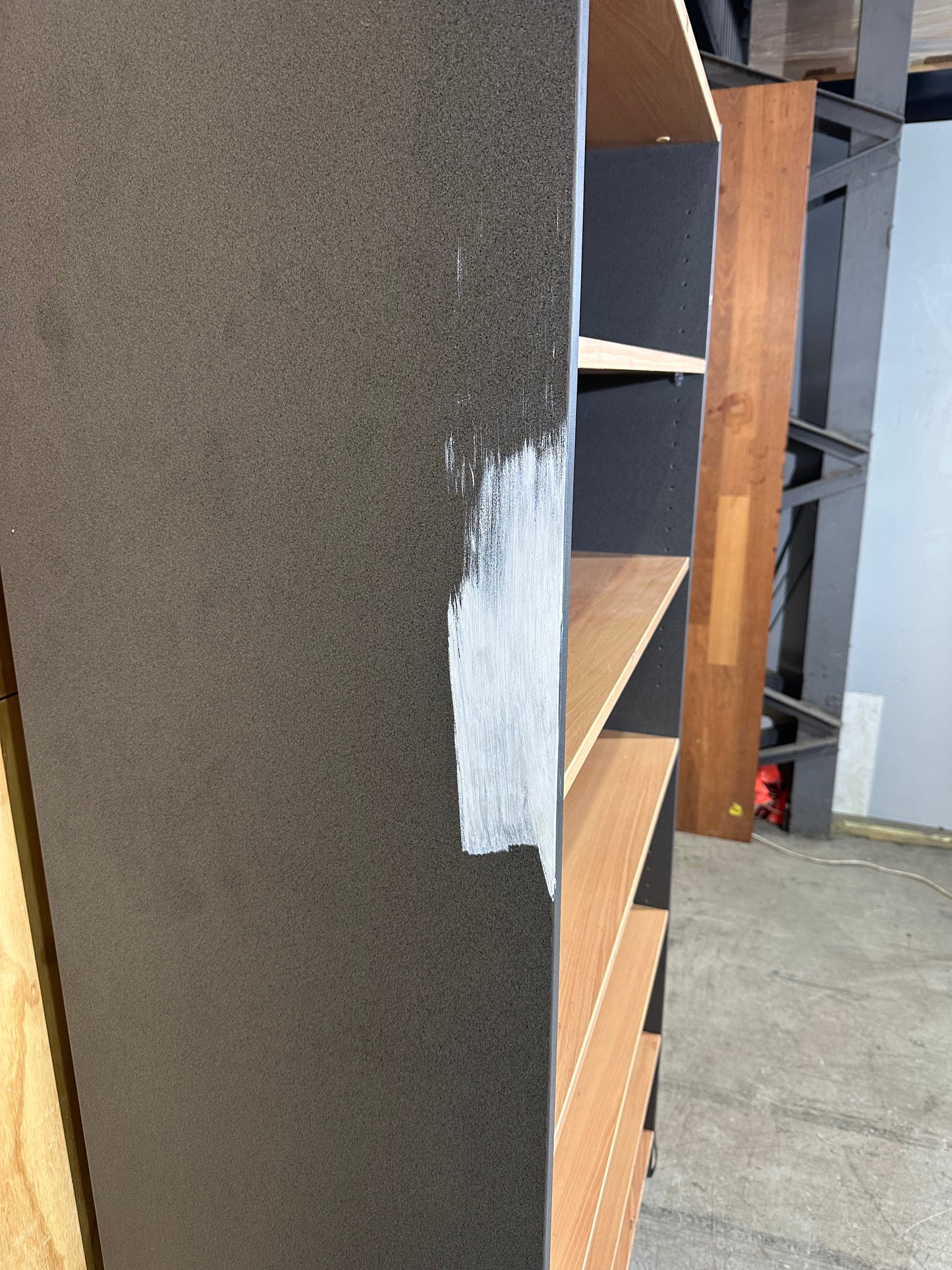 Timber veneer/Grey bookcase