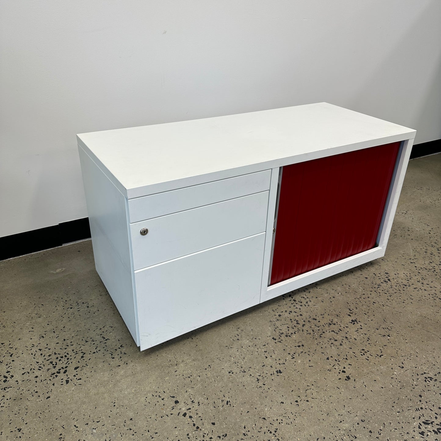 Tambour Pedestal Cabinet White and Red