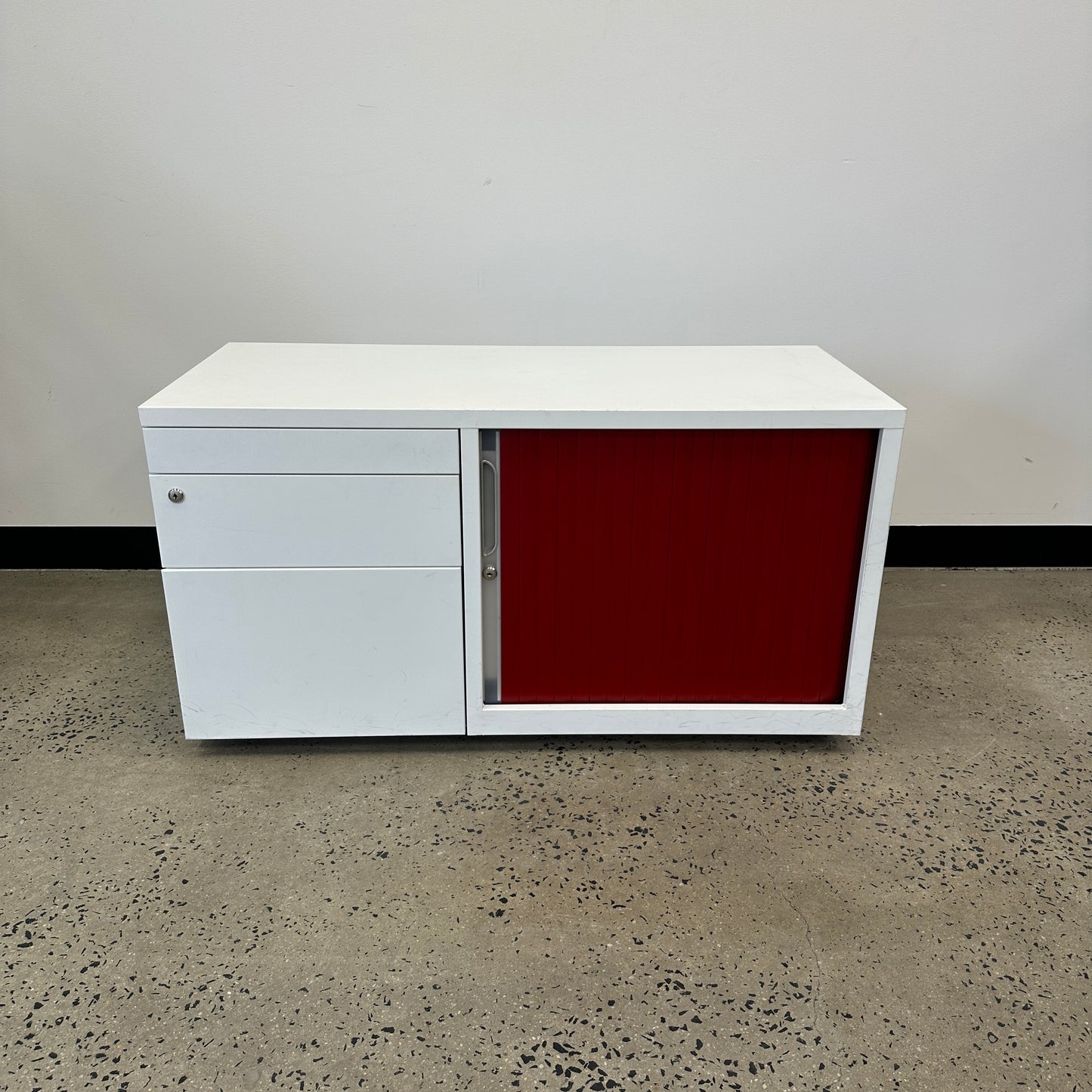 Tambour Pedestal Cabinet White and Red