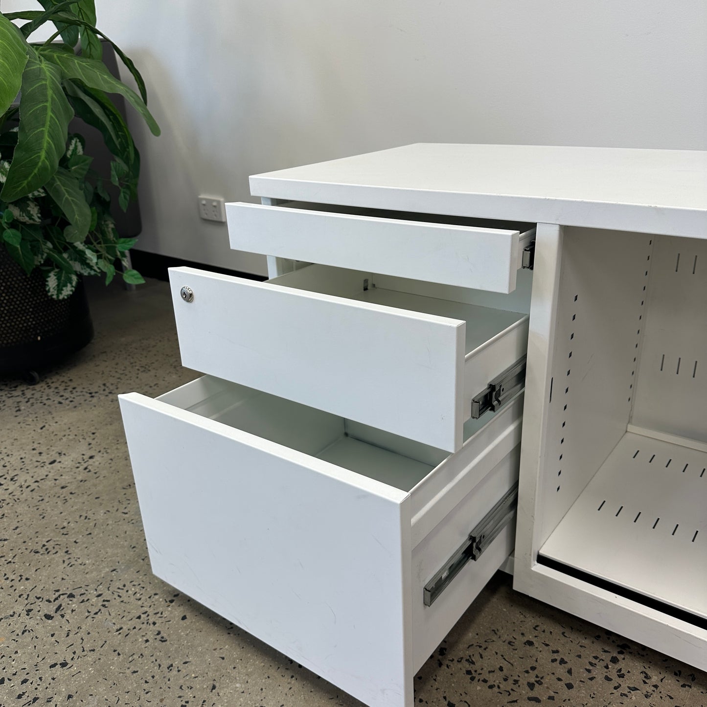 Tambour Pedestal Cabinet White and Red