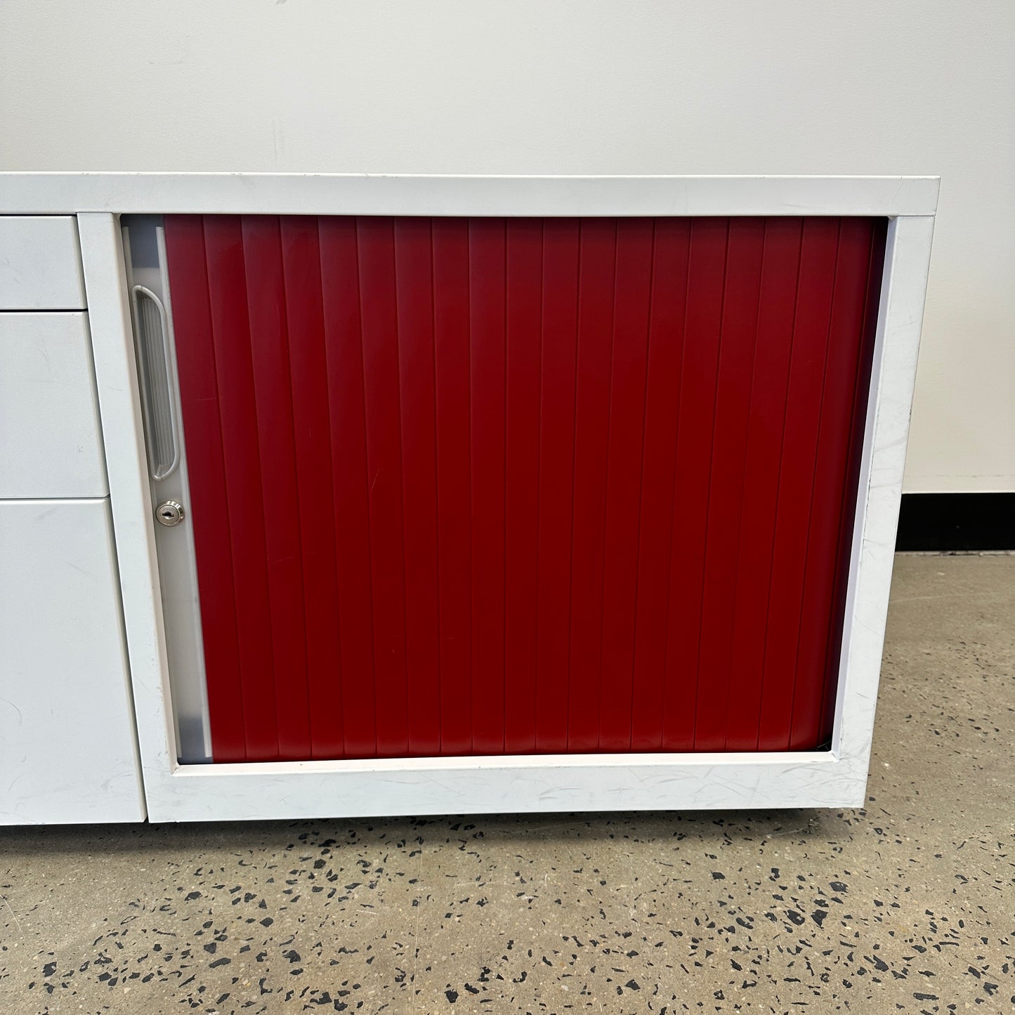 Tambour Pedestal Cabinet White and Red