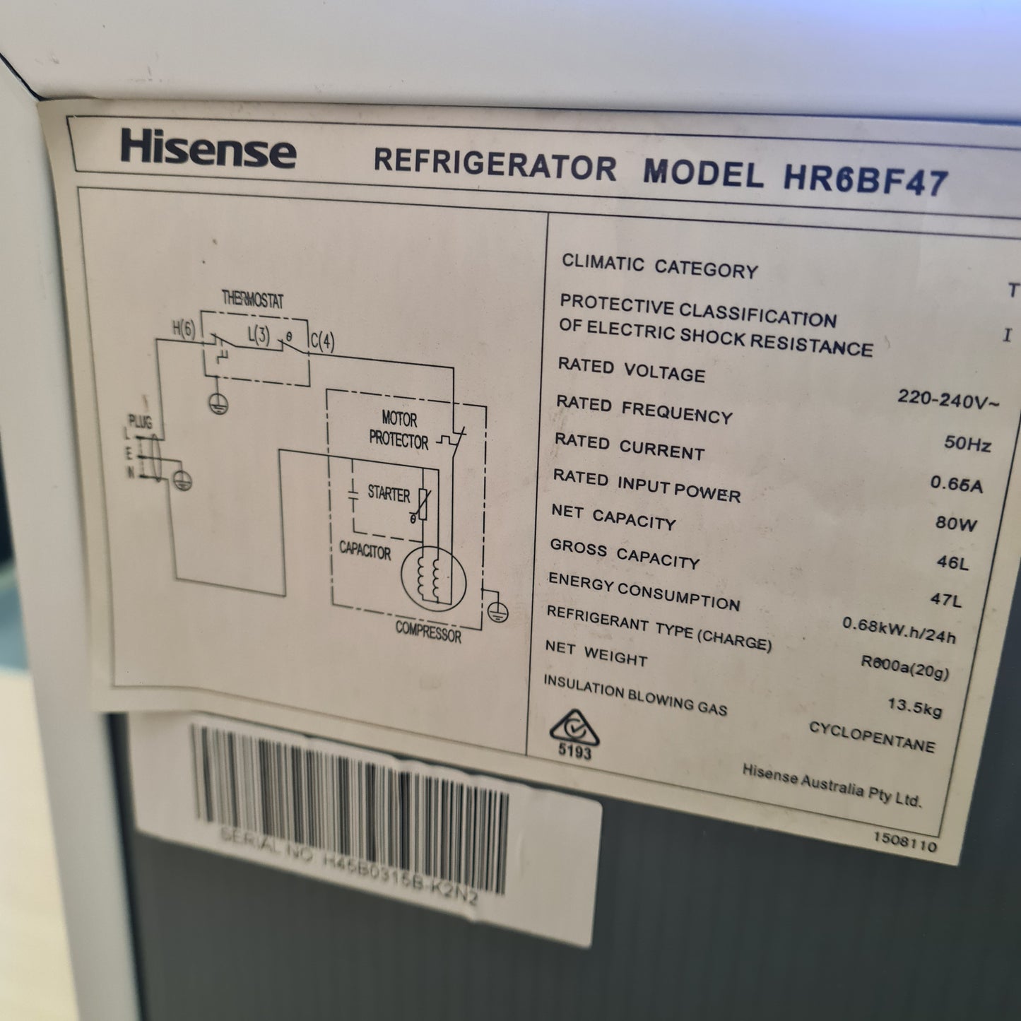 HISENSE HR6BF47 47L Bar Fridge