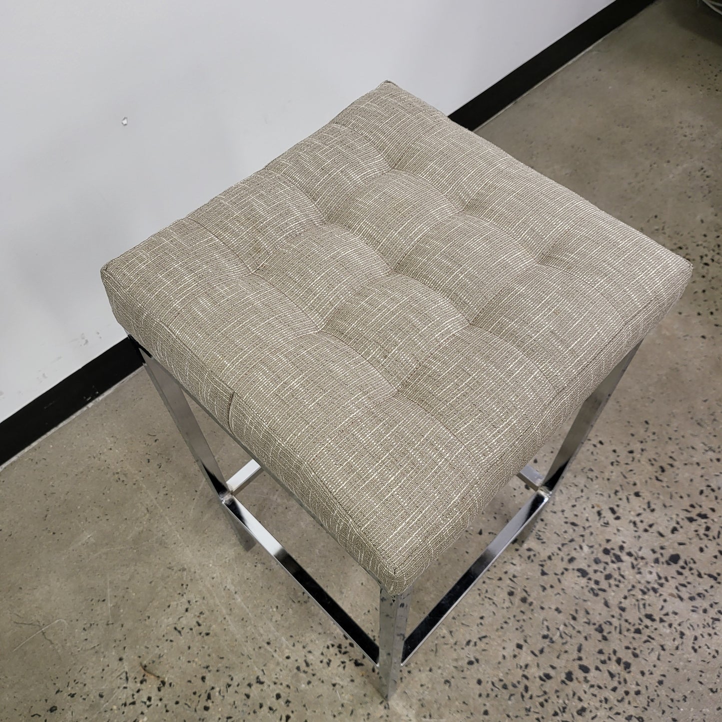 Upholstered Chrome Bar Stool with Grey Fabric Seat