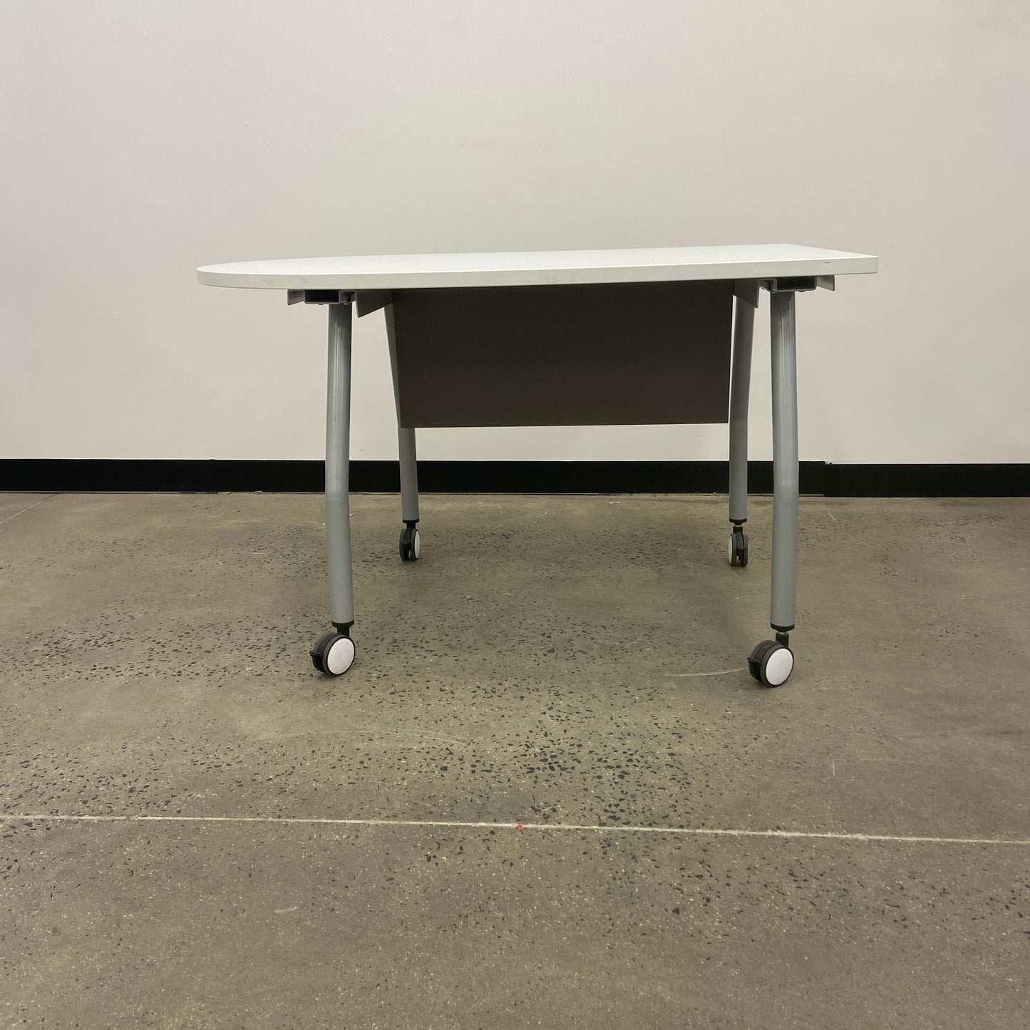 White Curved End Desk on Wheels