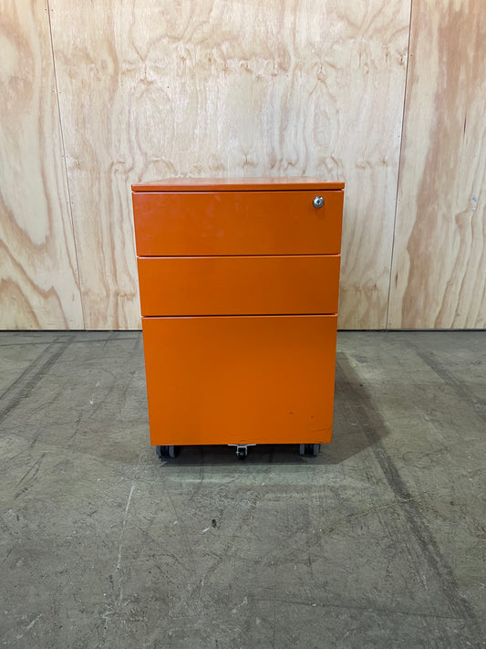 Metal Orange 3 Drawer Pedestal