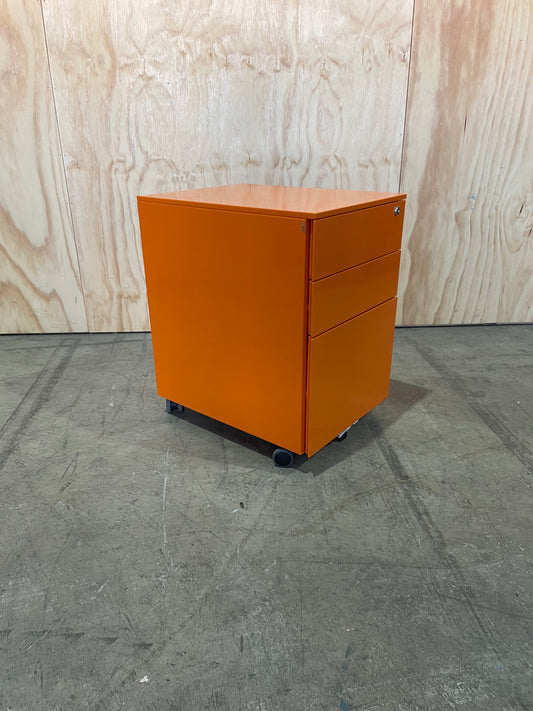 Metal Orange 3 Drawer Pedestal
