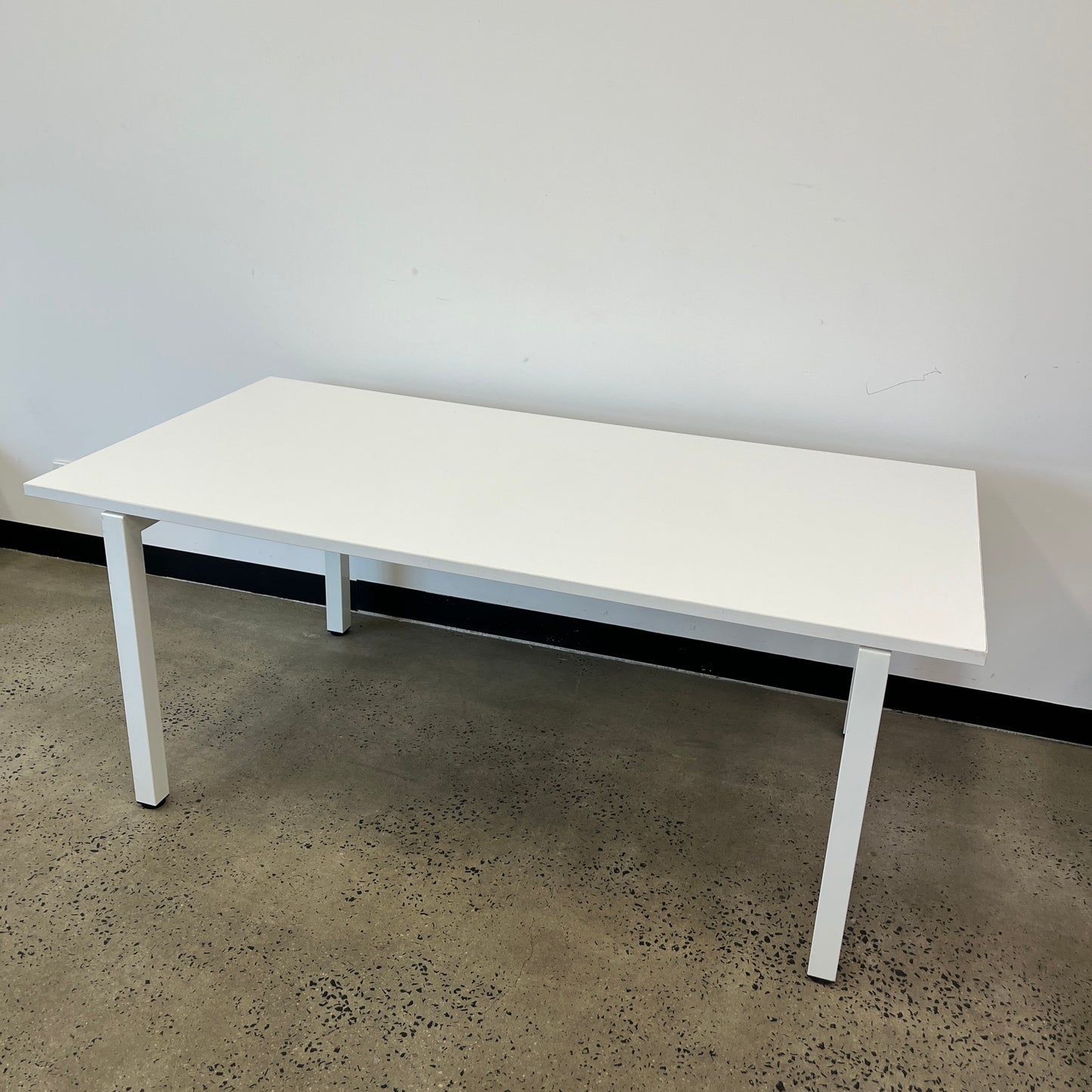 White Table Melamine and Laminate with Metal Legs