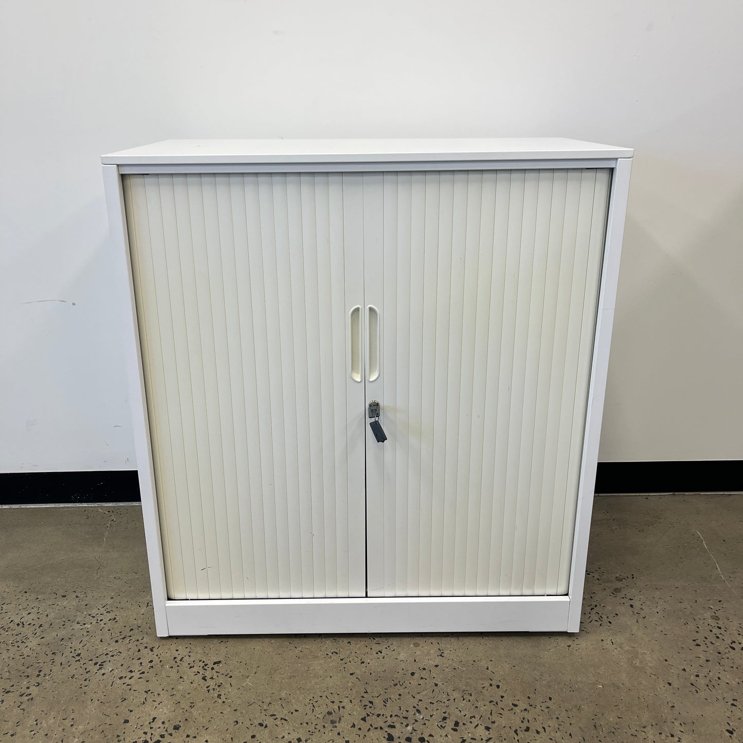 White Tambour Cabinet with Keys