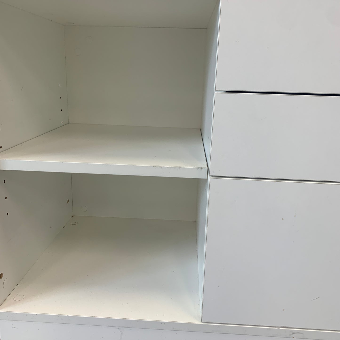 Office Shelving Unit White Double Sided with Drawers