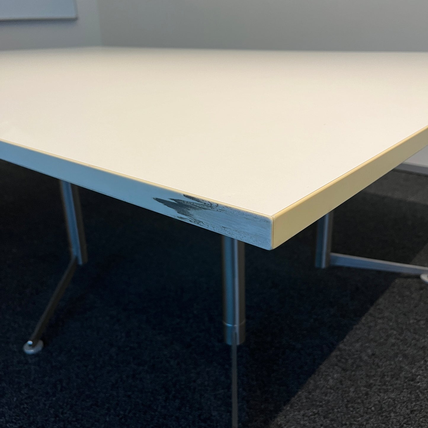 Boardroom Table Rectangle White with Silver Legs