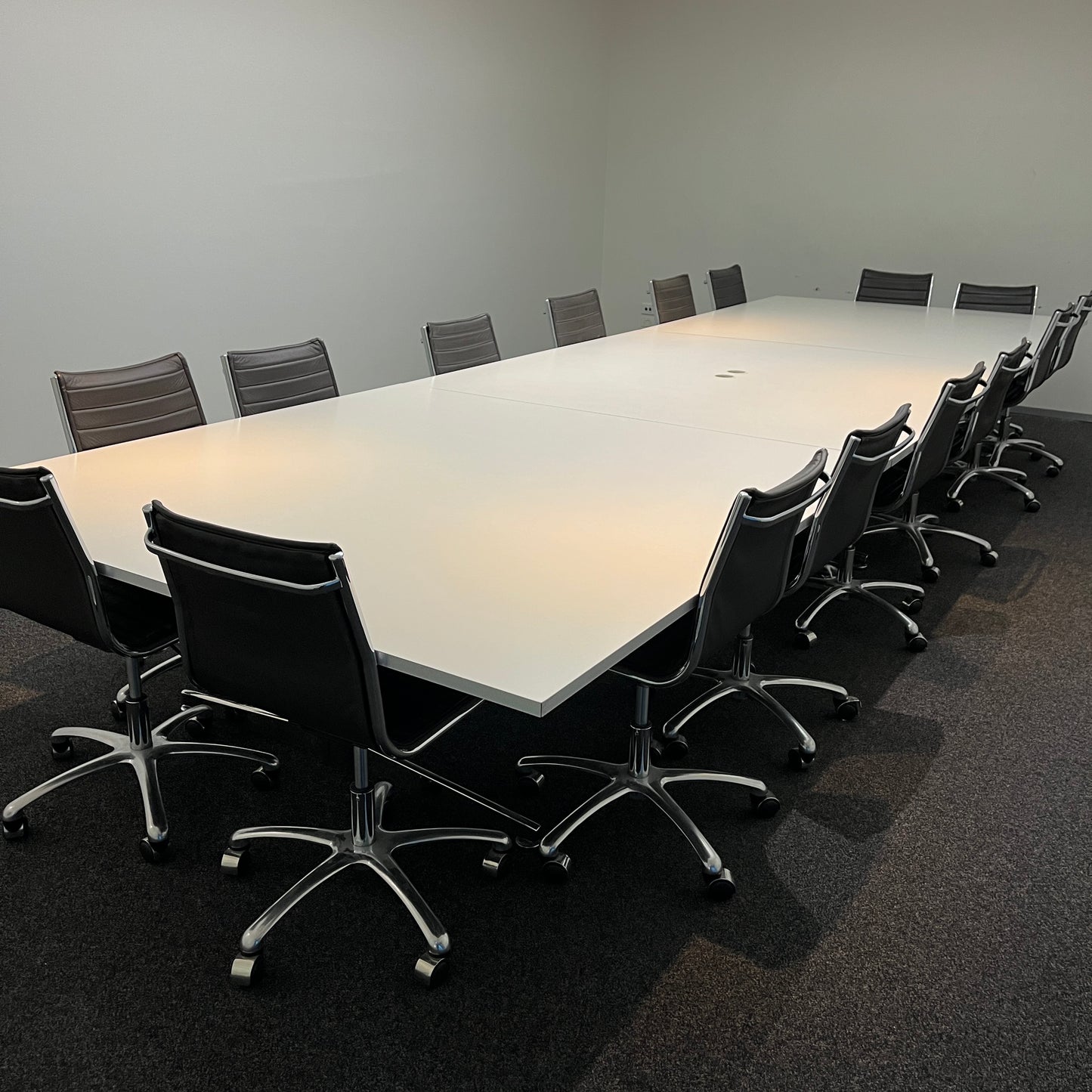 16-Person Boardroom Table Rectangle White with Chrome Legs