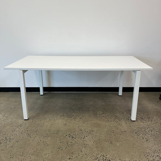 White Table Melamine and Laminate with Metal Legs