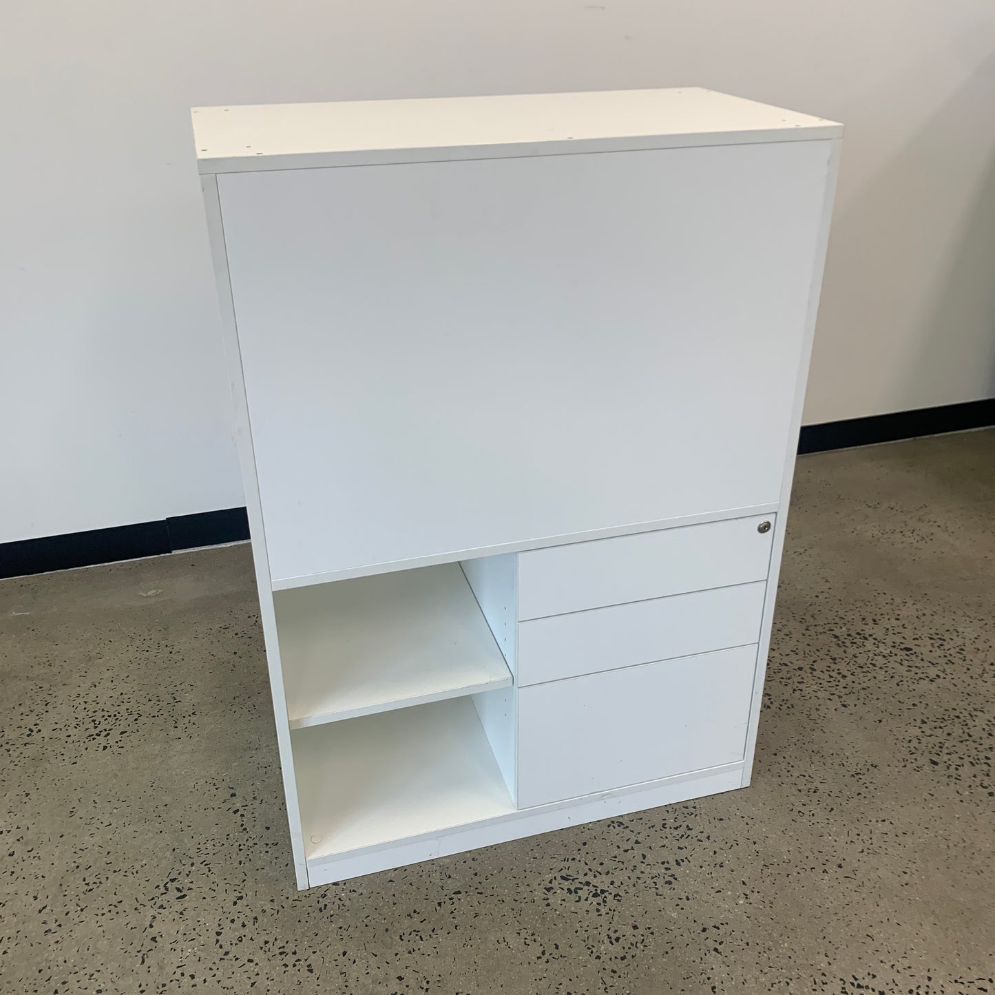 Office Shelving Unit White Double Sided with Drawers