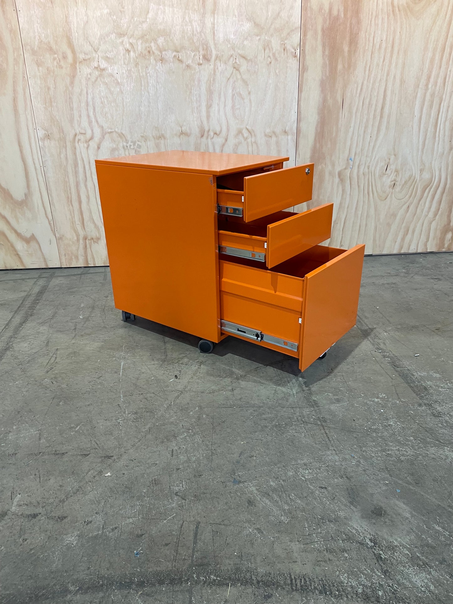 Metal Orange 3 Drawer Pedestal