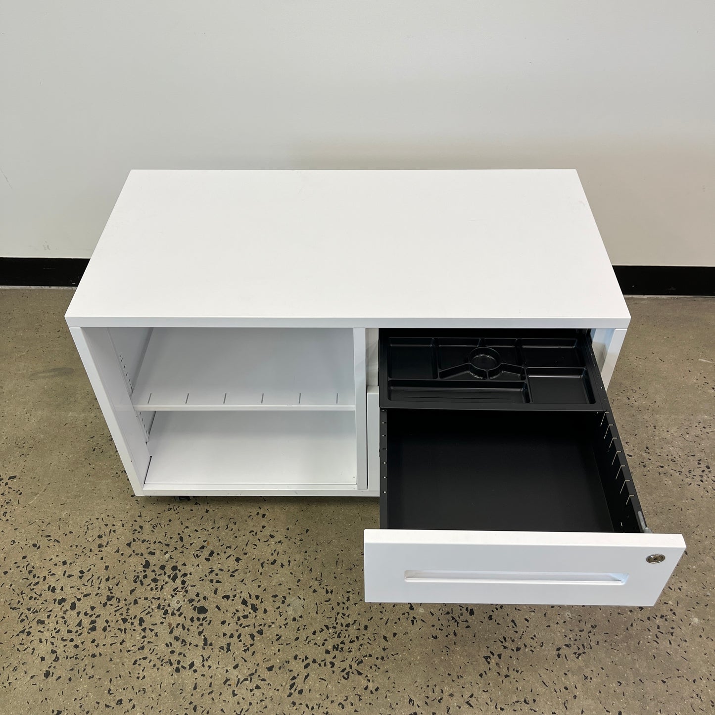 White Open Caddy Unit with Keys