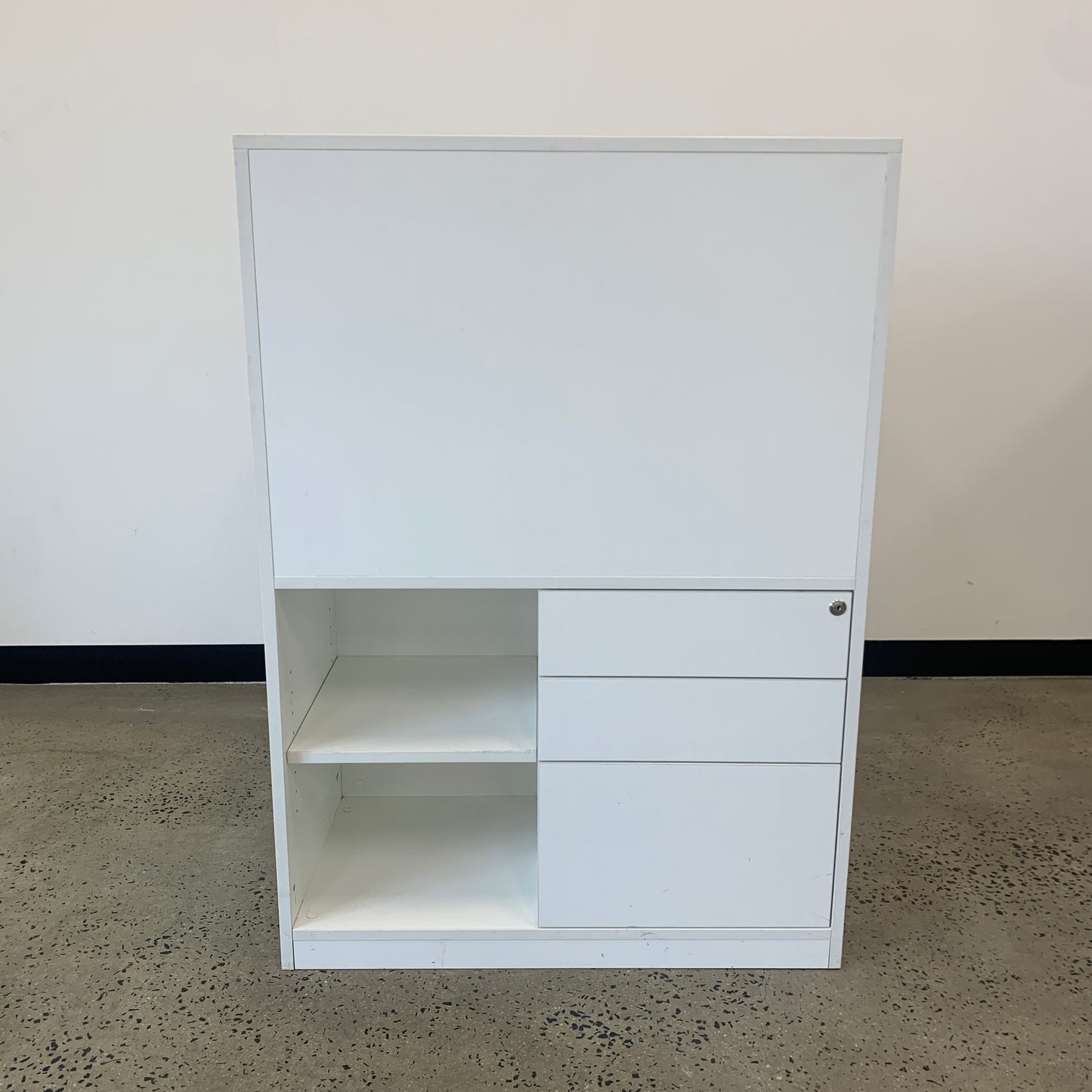 Office Shelving Unit White Double Sided with Drawers