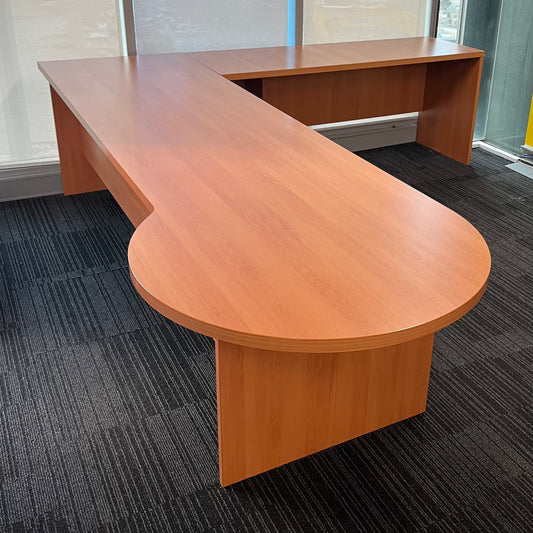 Timber Veneer Executive Desk with Return