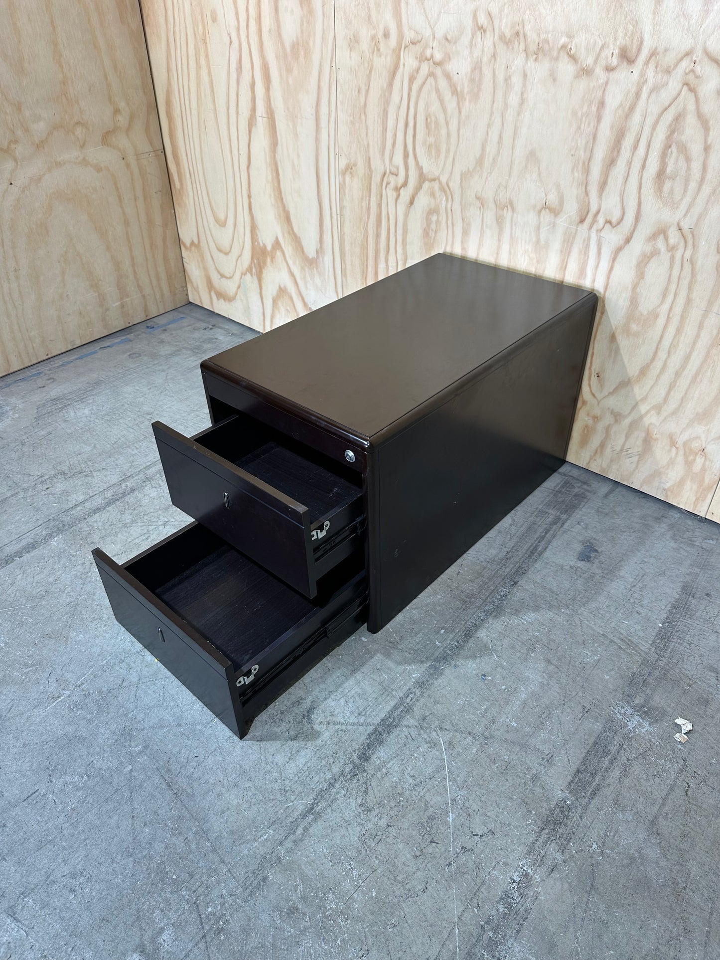 Dark wood veneer pedestal