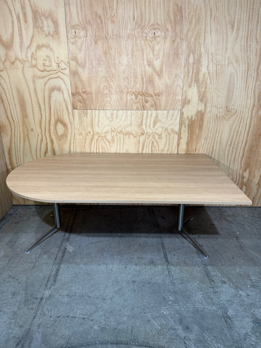 'D' Shaped meeting table with wood veneer & chrome legs