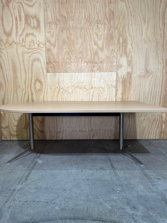 'D' Shaped meeting table with wood veneer & chrome legs