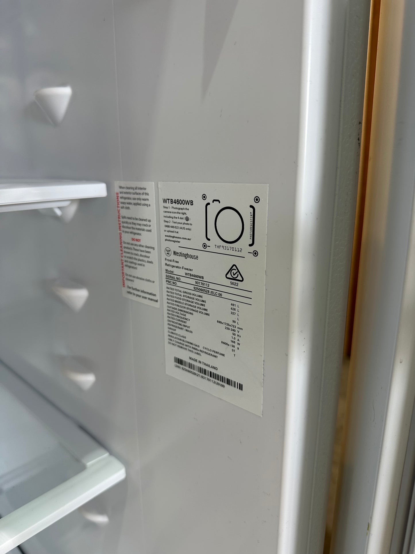 Westinghouse 460L White top mount fridge WTB4600WB