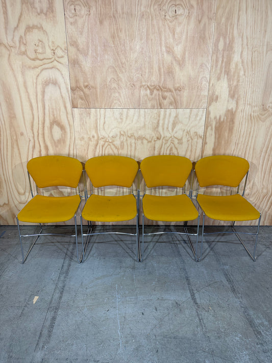 Set of 4 Stem Matrix fabric chairs on chrome frame in yellow