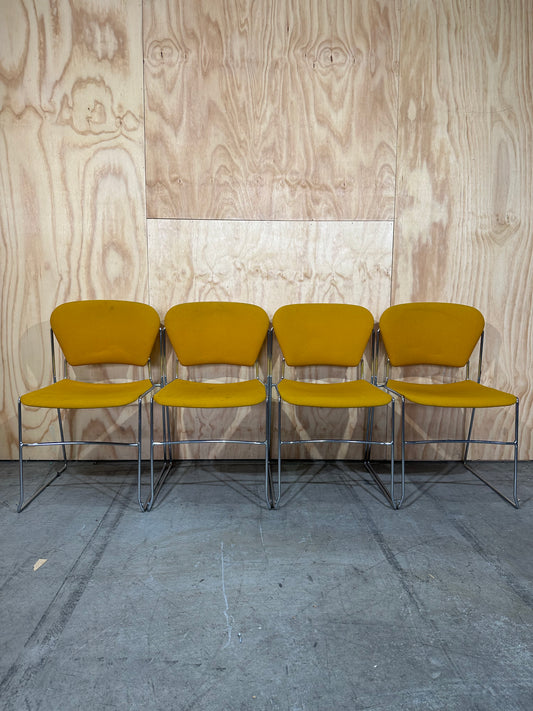 Set of 4 Stem Matrix fabric chairs on chrome frame in yellow