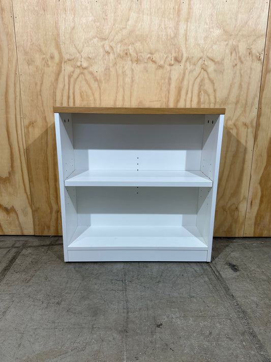 White bookcase with timber top