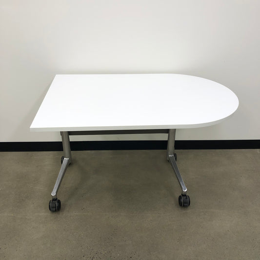 White Curved End Desk Steel with Wheels
