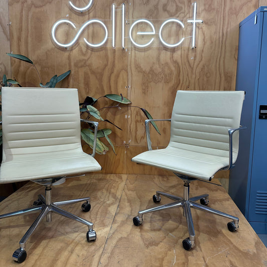 ICF UNA Leather Office Chair in Cream with Arms on 5 star Castors